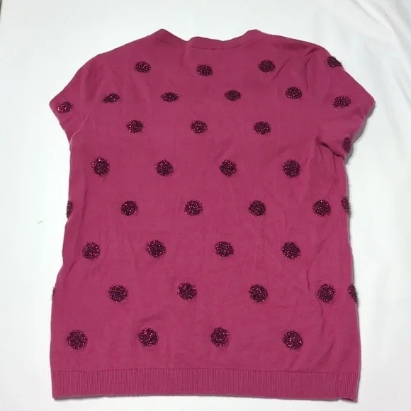 Talbots Women's Sweater Tinsel Dot Pink Metallic Lambs Wool Christmas Holiday M - Picture 9 of 9